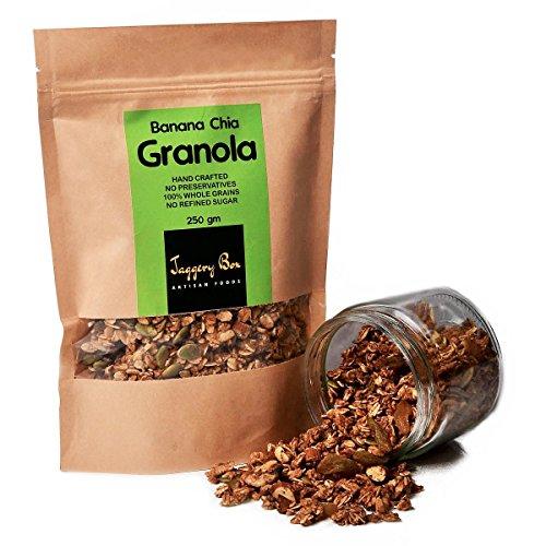 JAGGERY BOX JAGGERY BOX BANANA CHIA GRANOLA, All Natural Handmade Healthy Delicious Vegan Breakfast Cereal No Preservatives | Gluten free High Fibre Crunchy Muesli