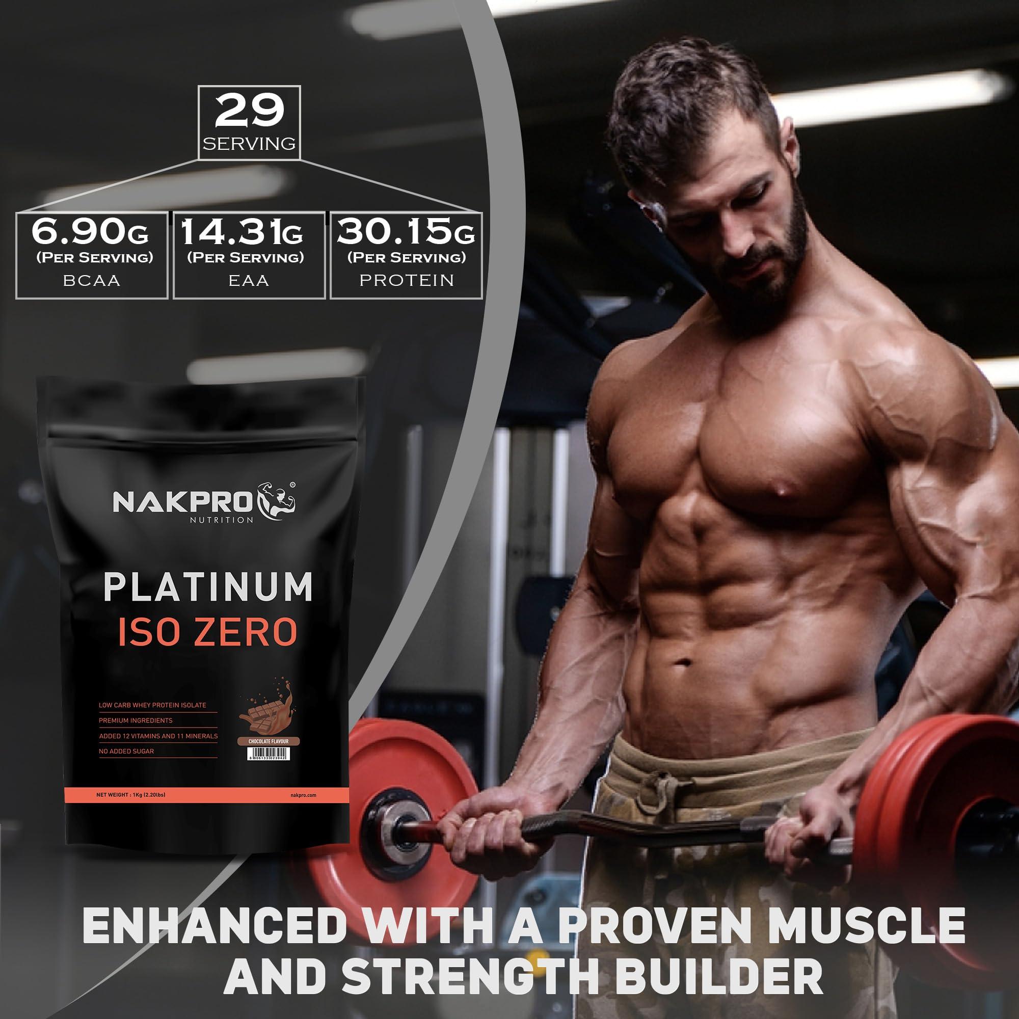 NAKPRO NAKPRO PLATINUM ISO ZERO 100% Whey Protein Isolate |Low Carbs|Added Vitamins & Minerals | Easy Mixing, Easy Digesting Whey Protein Supplement Powder for Men, Women & Athletes | 1 Kg Chocolate Flavour