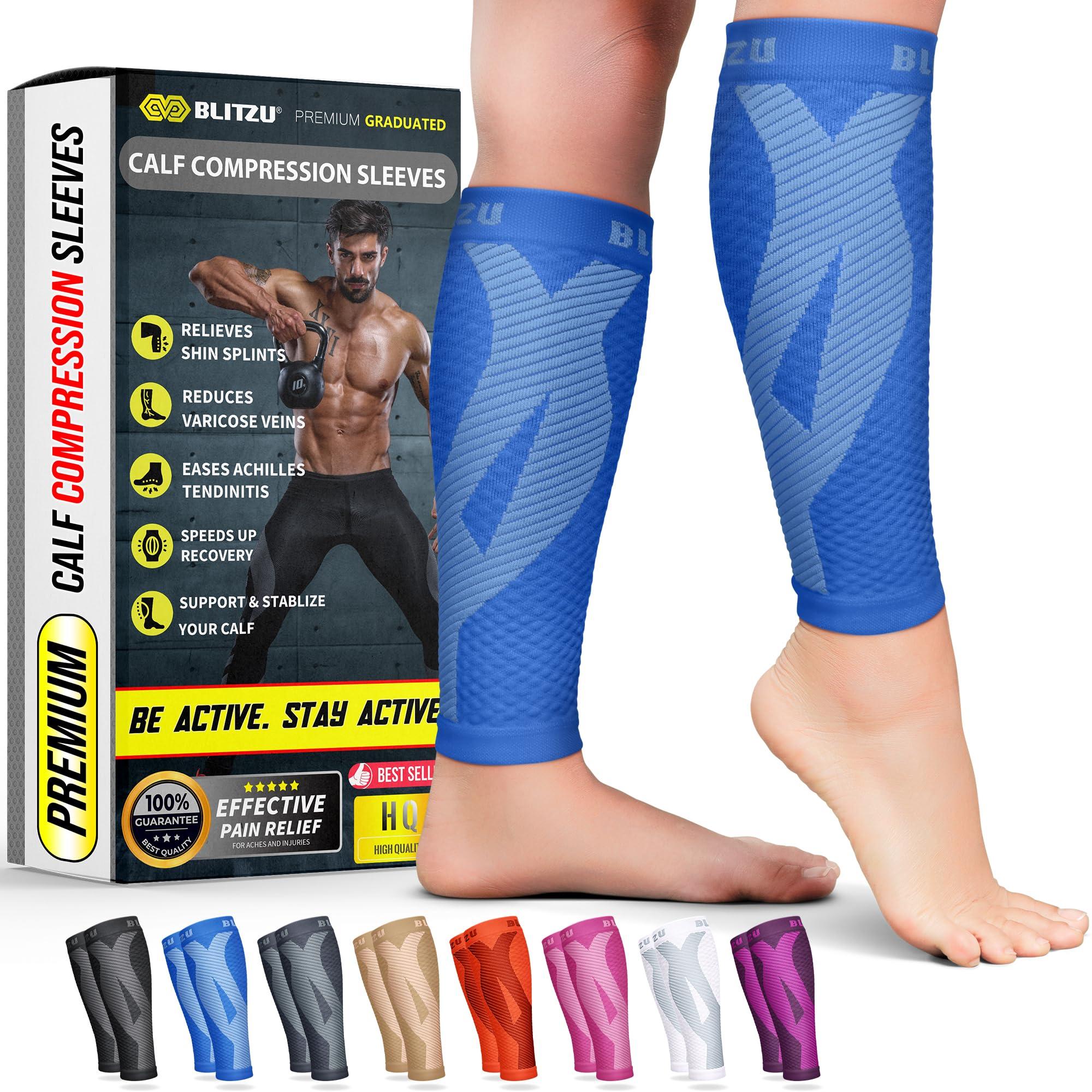 BLITZU BLITZU Calf Compression Sleeves For Women & Men Leg Compression Socks for Runners, Shin Splint, Recovery from Injury & Pain Relief Great for Running, Maternity, Travel, Nurses Nude S-M