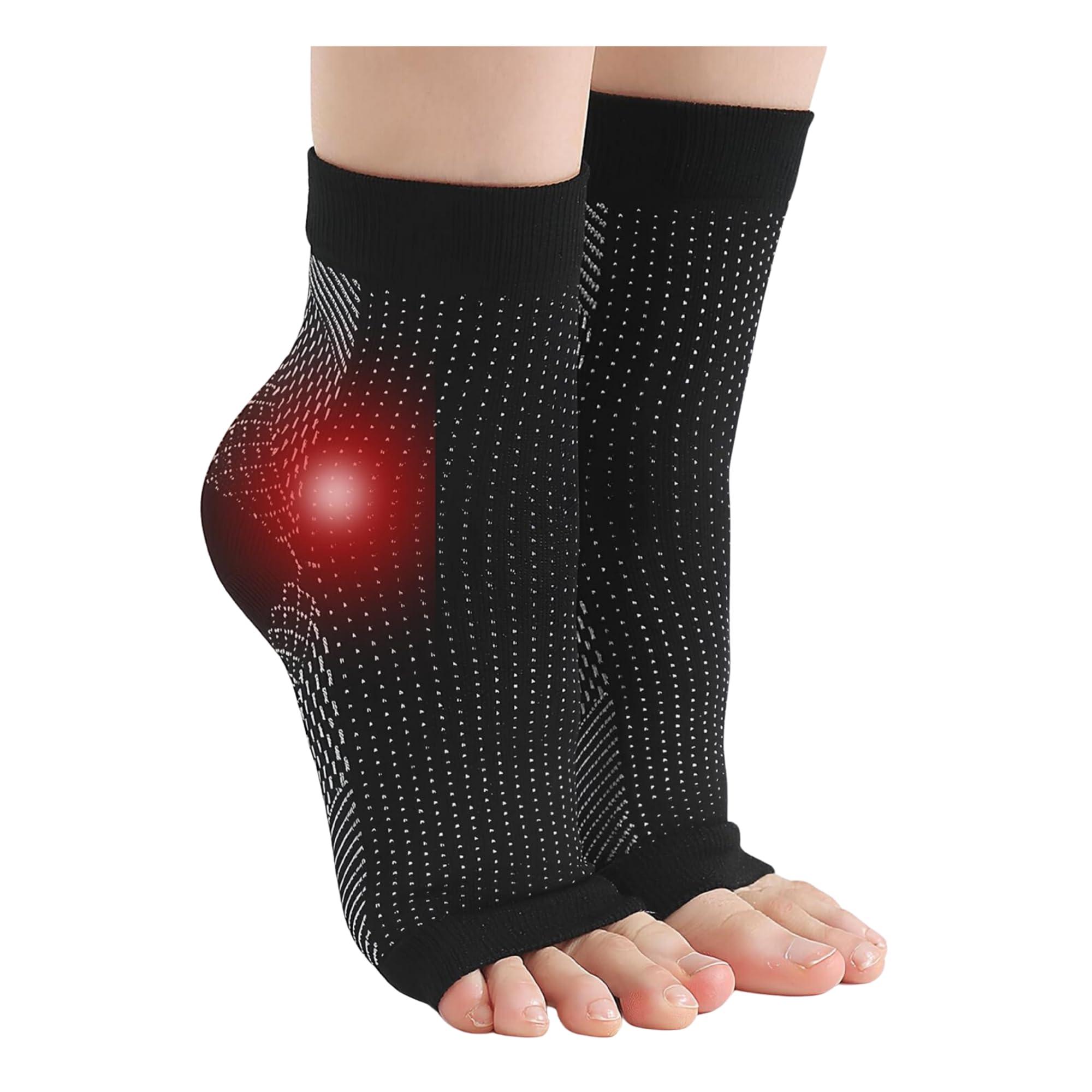 ecosync ecosync Unisex Cotton Orthopedic Neuropathy Socks For Men Women Outdoor Sport, Open Toe Foot Sleeves Compression Socks for Ankle Swelling, Achilles Tendon, Arch Support, Injury Recovery(Black)