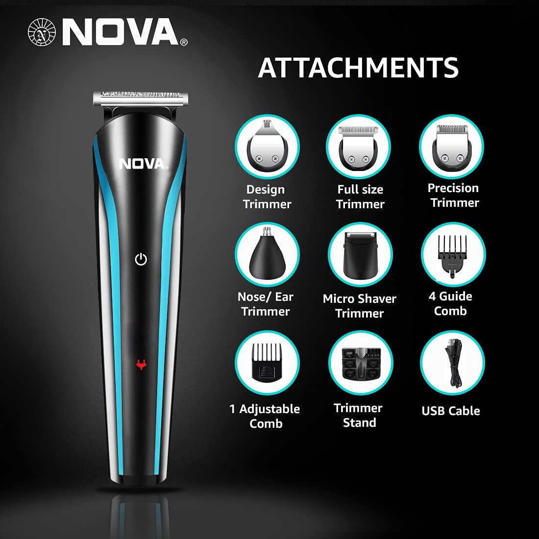 Nova NOVA NG 1152 Cordless Rechargeable: 60 Minutes Runtime Multi Grooming Trimmer for Men ( Black or blue )