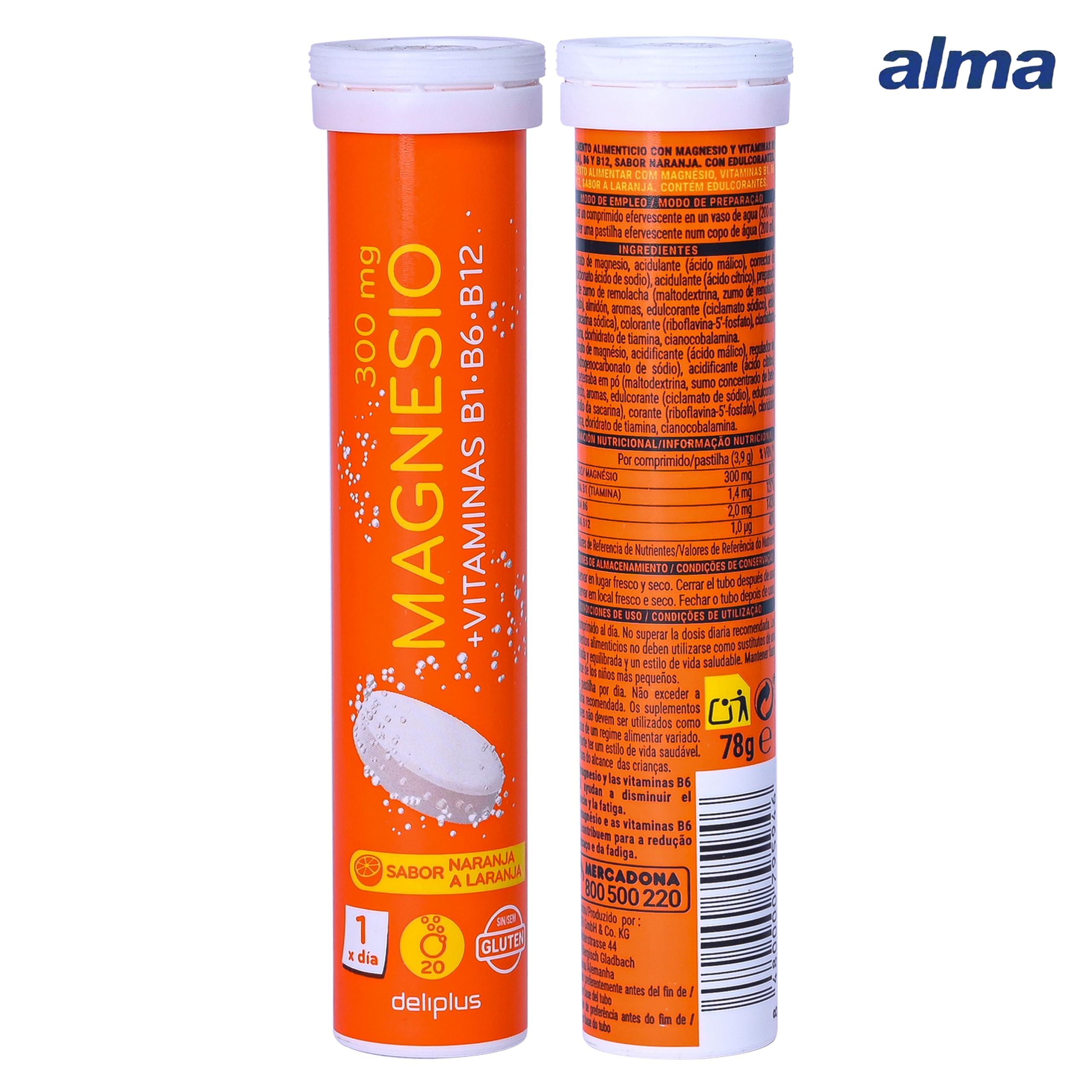 ALMA Alma Magnesium Effervescent Tablets with Vitamin B1, B6, B12 - Spanish Excellence for Optimal Health