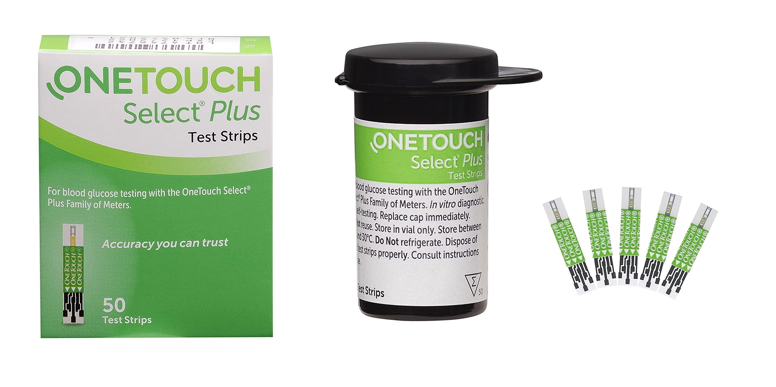 OneTouch OneTouch Select Plus Test Strips | 2 Packs of 50 Strips each (total 100 Strips) | Blood Sugar Test Machine Testing Strips | Global Iconic Brand | For use with OneTouch Select Plus Simple Glucometer