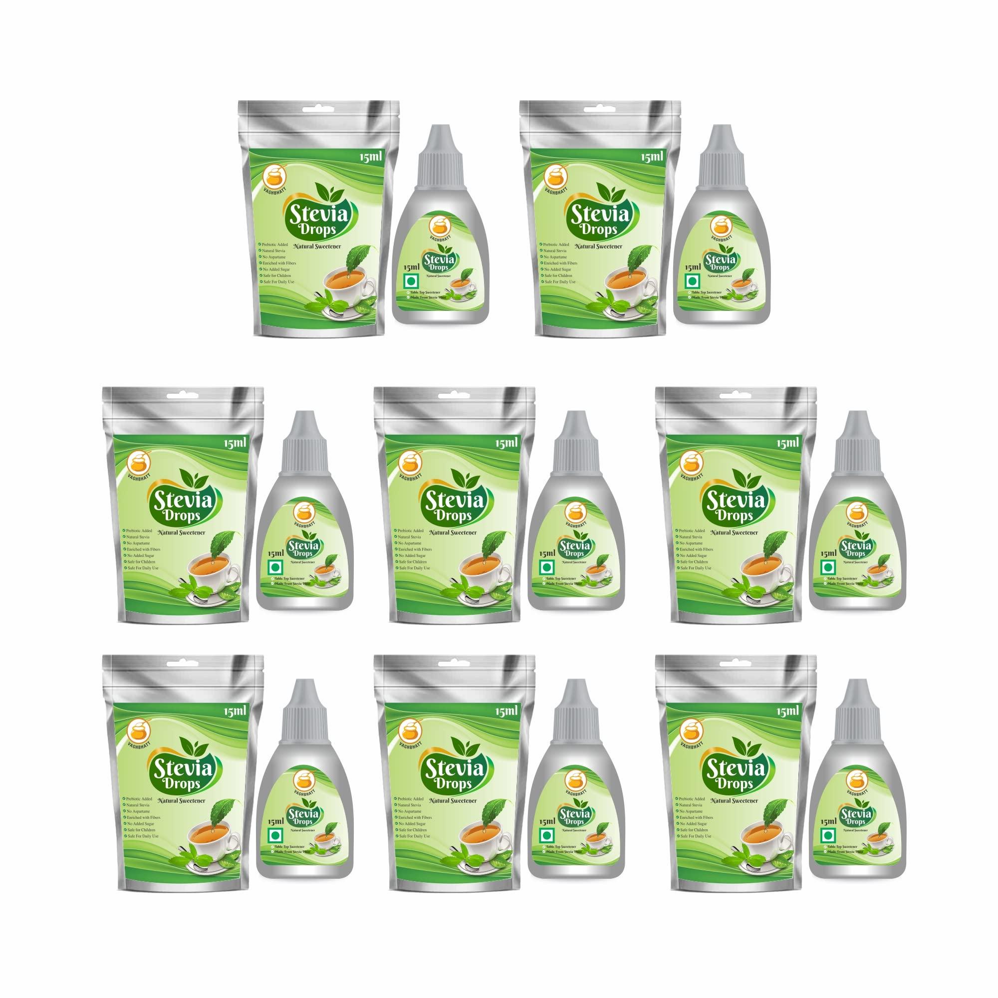 Vaghbhatt Vaghbhatt Stevia Drops Best Sugar Substitute 100% Pure Natural & Zero Calorie Sweetener Sugar Free - 15 ml Sweet Stevia Liquid Drops Extract Diabetic & Keto Friendly(pack of 8)