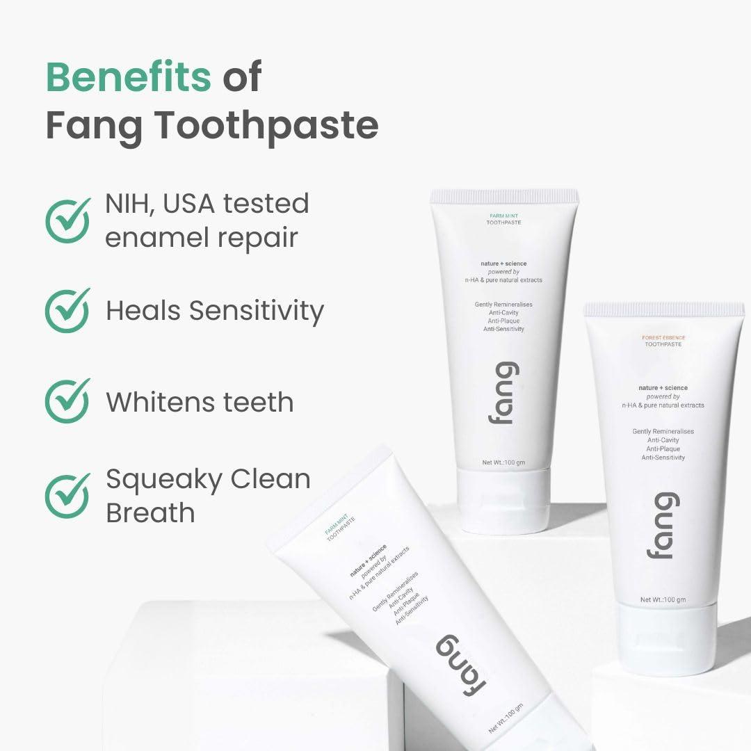 Fang Fang Farm Mint and Forest Essence Toothpaste Combo Pack |Fluoride Free Hydroxyapatite, Teeth Whitening, Heals Sensitive Teeth, Fights Cavities, Gum Diseases, Bad Breath, SLS & Chemical Free (100g X 4)