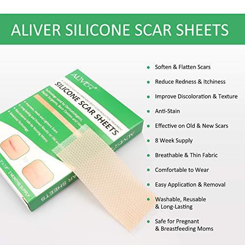 Purvigor Reusable Silicone Scar Removal Sheets, Professional Silicone Scar Sheets, for Scars Caused by C-Section, Surgery, Burn, Injuries, Acnes and Stretch Marks, Works on Old & New Scars, 4 Sheets