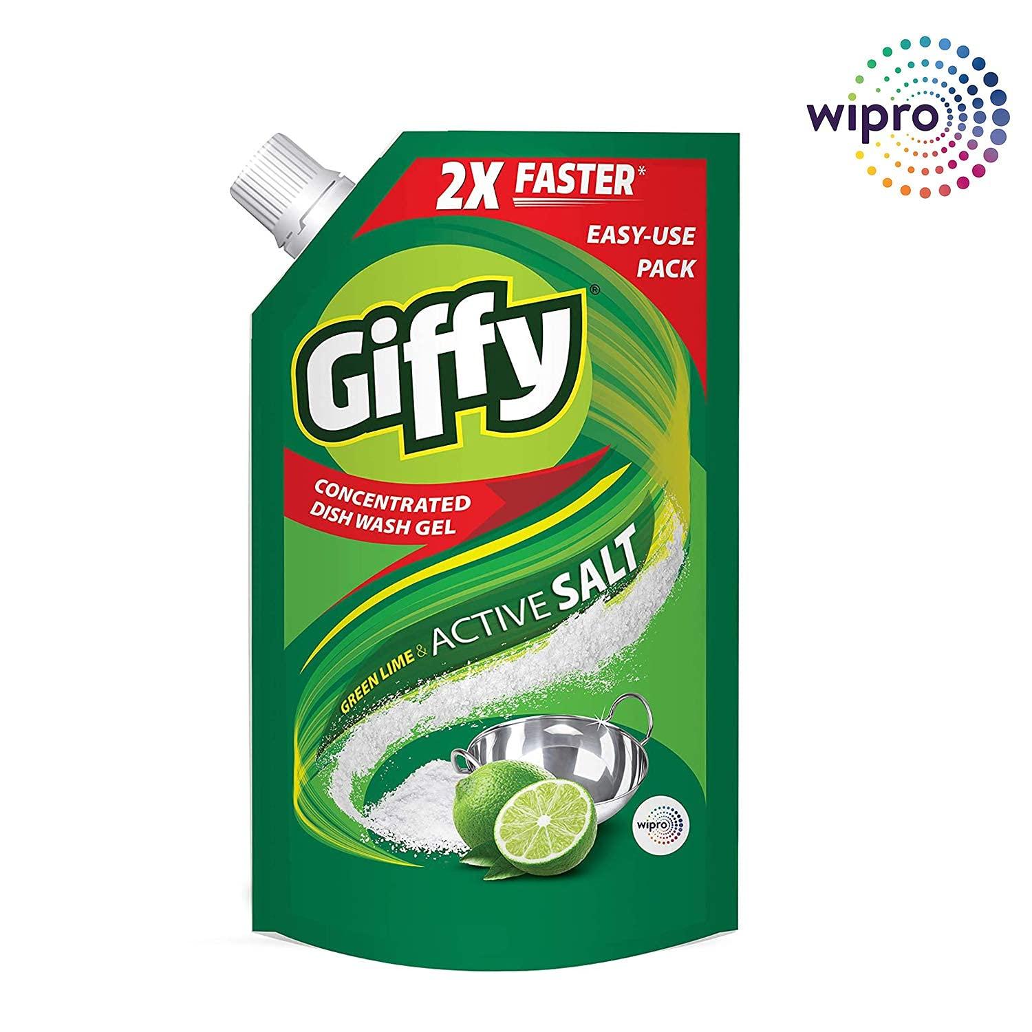 Giffy Giffy Green Lime & Active Salt Concentrated Dish Wash Gel by Wipro, 900 ml (Pack of 2) & Giffy Lemon & Active Salt Concentrated Dish Wash Gel by Wipro, 900ml (Pack of 2)