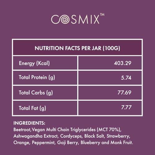 cosmix Cosmix Pure Plant Pre-Workout|For Caffeine-Free Energy&Endurance|For Muscle Recovery|60G (50 Servings)|Beetroot Nitrates&Coconut Mcts|No Preservatives/Added Sugar|Vegan|200G(Pack Of 1),Powder