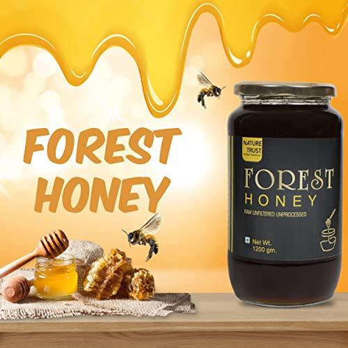 NATURE TRUST Nature Trust Raw Organic Forest Honey,1200 Gram, Wild, Unprocessed, Unheated, Non Pasteurized, Original Honey 100% Pure and Natural (1.2 Kg)