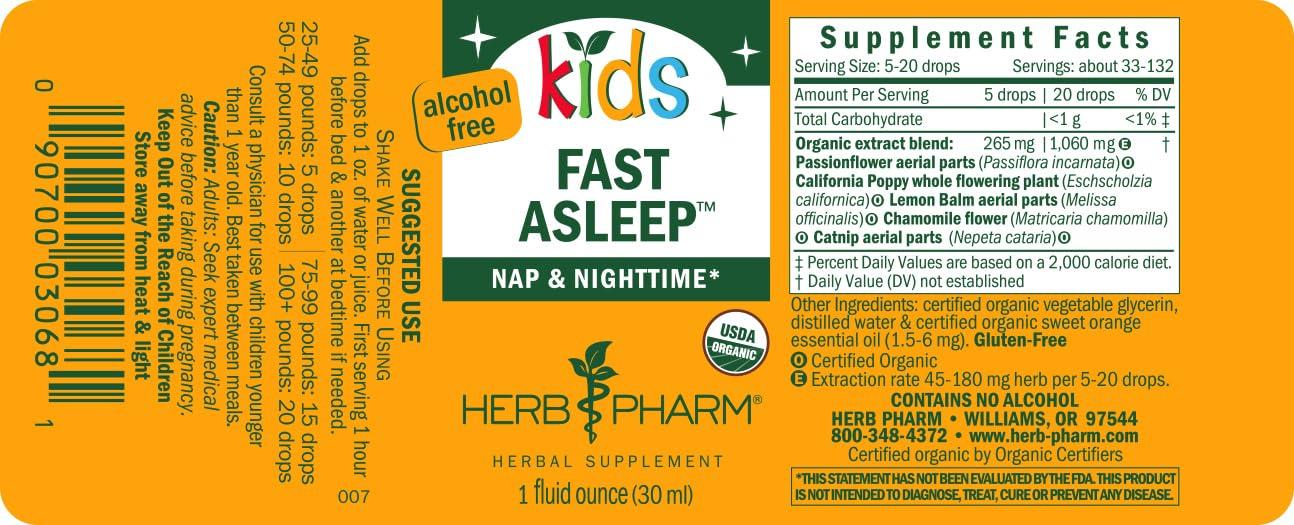 Herb Pharm Herb Pharm Kids Certified-Organic Alcohol-Free Fast Asleep Herbal Formula, 1 Ounce