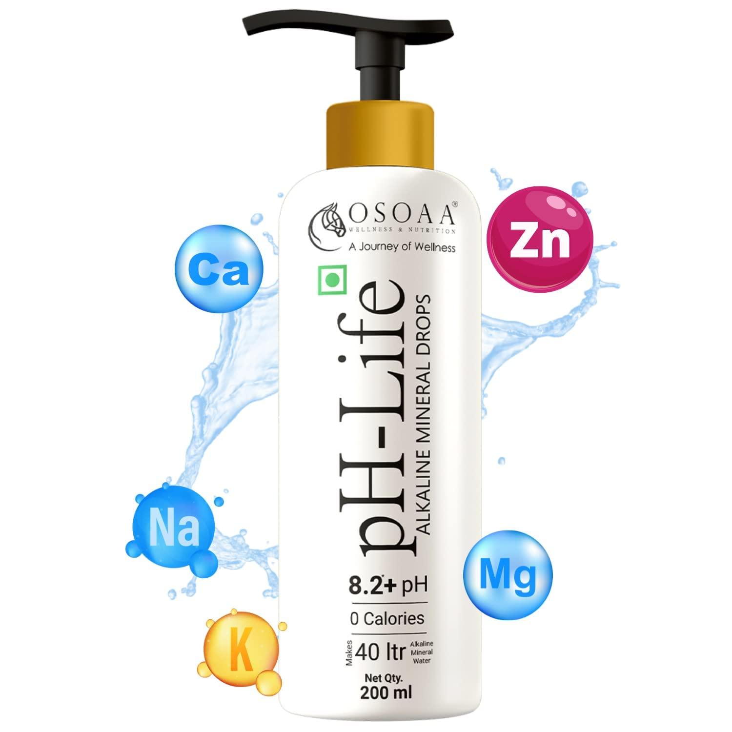 OSOAA OSOAA Ph-Life Vegetarian Alkaline Mineral Water Drops (200Ml)|Makes 40L Alkaline Water|8.2+ Ph Booster Drops For Ro Water|14 Minerals,0 Calorie|Drinking Water Enhancer Liquid