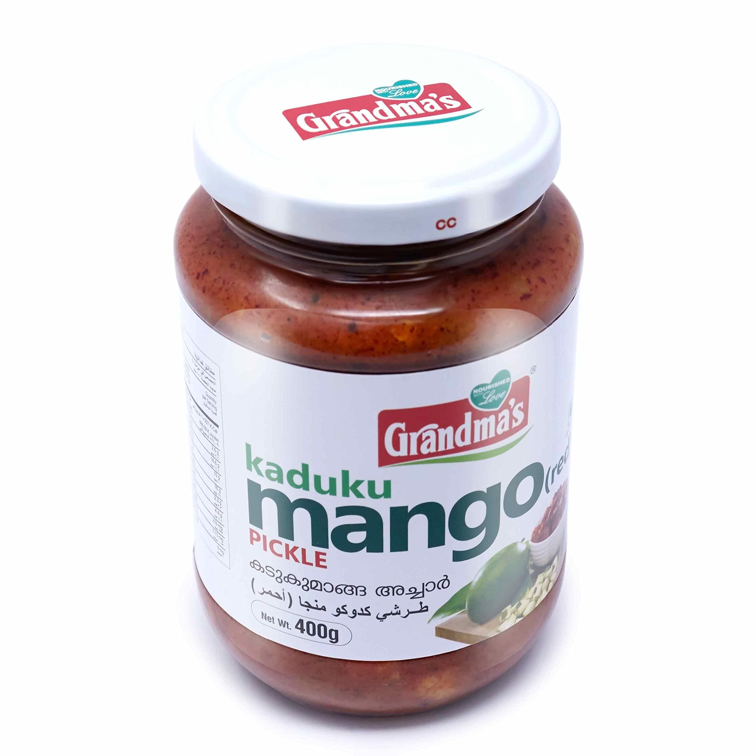 Grandmas Grandmas Authentic Kerala Style Kaduku Mango Pickle | Kaduku Manga Achar | 400g Bottle| Hot and Spicy South Indian Pickle (Pack of 1)