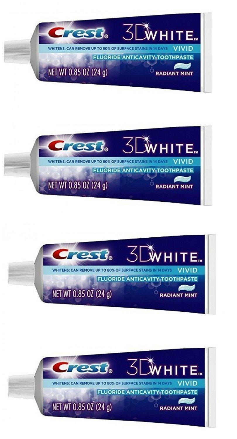 Crest Crest 3D White Vivid Fluoride Anticavity Toothpaste Radiant Mint 0.85 oz Travel Size (Pack of 4)