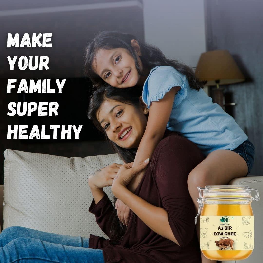 Healthy roots Healthy roots Gir Cow Ghee 500ml | A2 Pure Desi Ghee(glass jar) | 100% Pure Ghee | Natural Hand made by Traditional Vedic Bilona Method