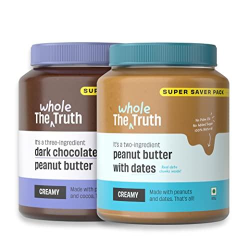 The Whole Truth The Whole Truth - SUPER SAVER Creamy Combo - Peanut Butter with Dates + Dark Chocolate - (Pack of 2) - 1.85 kg