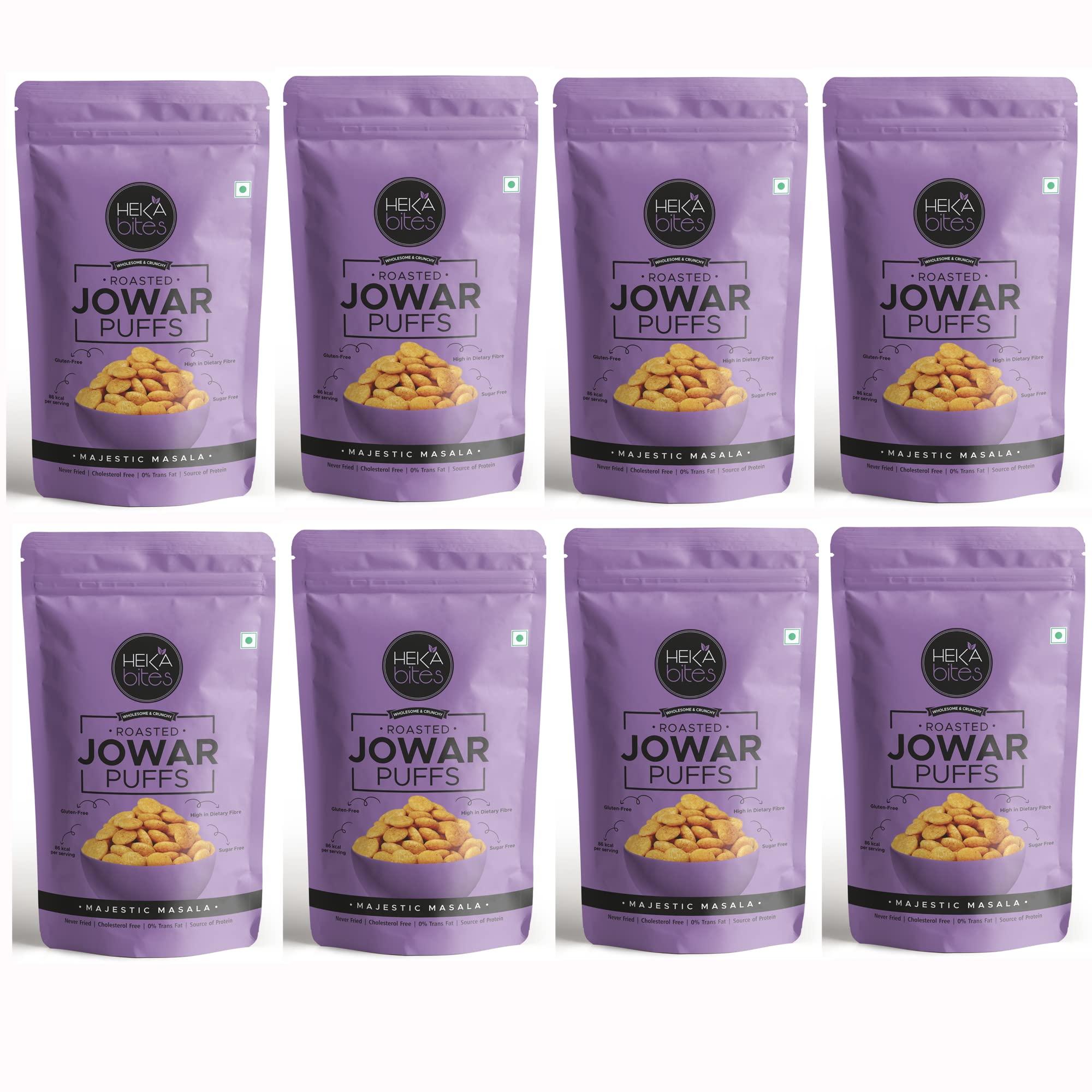 HEKA bites HEKA bites Roasted Jowar Puffs Majestic Masala - Pack of 6 | 86 Kcal | Made with 80% Jowar| Healthy Snack| Sugar Free| Cholesterol Free| Gluten Free (30g x 6)