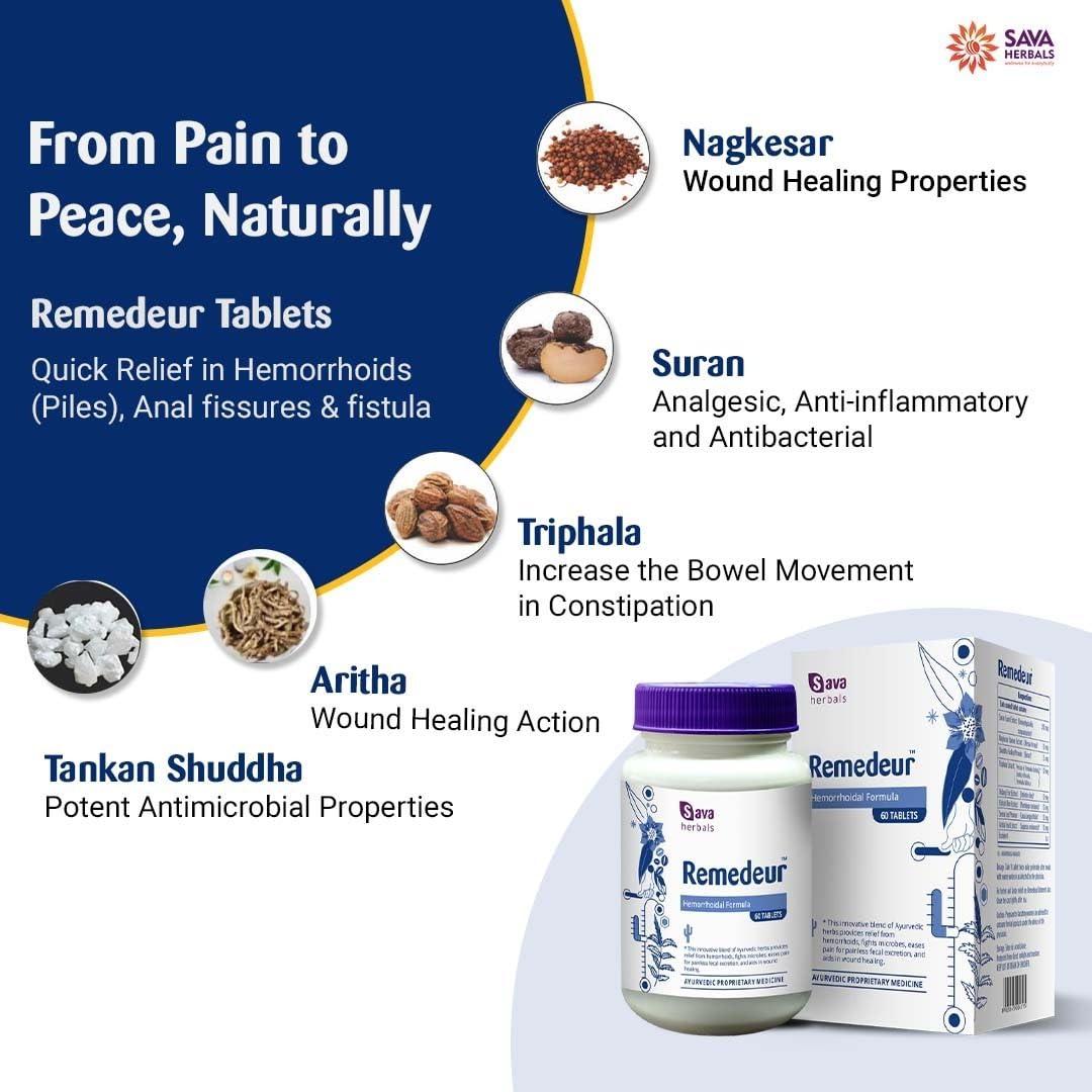 Sava Herbals Remedeur Tablets Quick Relief in Hemorrhoids (Piles), Anal Fissures & Fistula
