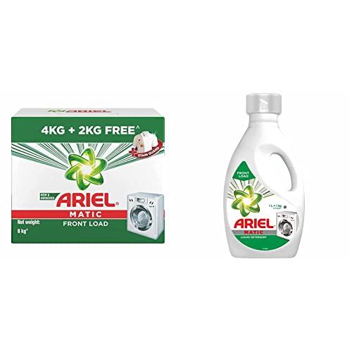 Ariel Ariel Matic Front Load Detergent Washing Powder - 4 kg with Free Detergent Powder - 2 kg - Pantry & Ariel Matic Liquid Detergent, Front Load, 1 Litre, Pack Of 1