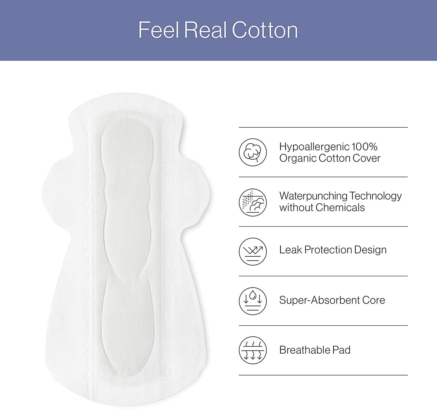 Tinkle Tinkle Eco-Luxe, Heavy Flow Pads | Sanitary Pads for Women, All Day Night Overnight | Natural Soft Cotton, Organic & Biodegradable | Napkins for Heavy Flow, Hygiene and Comfortable | Extra Large, XL, 340mm | 13 Ultra-Thin Pads | With Disposable Pouch