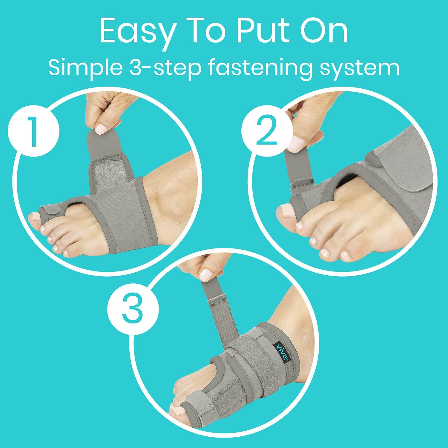 VIVE Vive Bunion Brace (Pair) - Big Toe Corrector Straightener with Splint - Hallux Valgus Pad, Joint Pain Relief, Alignment Treatment - Orthopedic Sleeve Foot Wrap Support for Men and Women (Gray)