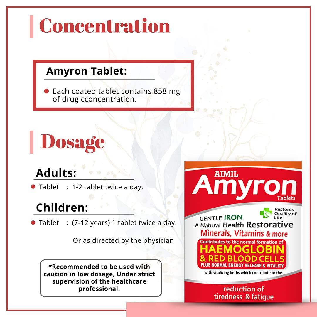 AIMIL AIMIL Amyron Tablet - 30 Tablets (Pack of 6) | Enriched with Vitamin Rich Herbs & Minerals for Men & Women of All Ages | Reduces Tiredness & Fatigue | Improves Haemoglobin Level