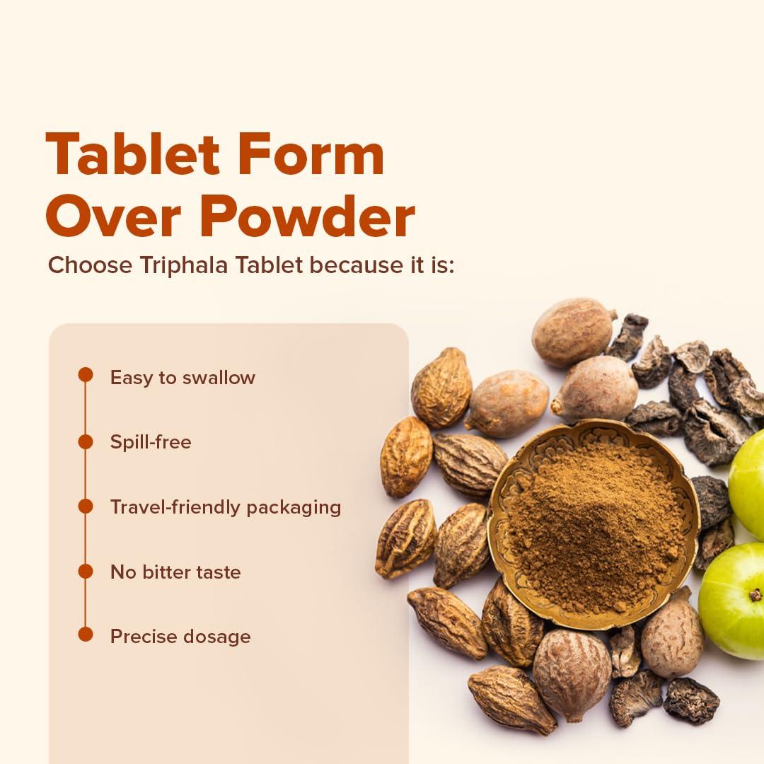 Jiva Jiva Triphala Tablet 500mg | 100% Ayurvedic Formulation Improves Digestion, Promotes Gut Health & Relives Constipation | Balances 3-Doshas | Excellent For Eye & Hair Issues - 60 Tablets (Pack Of 1)