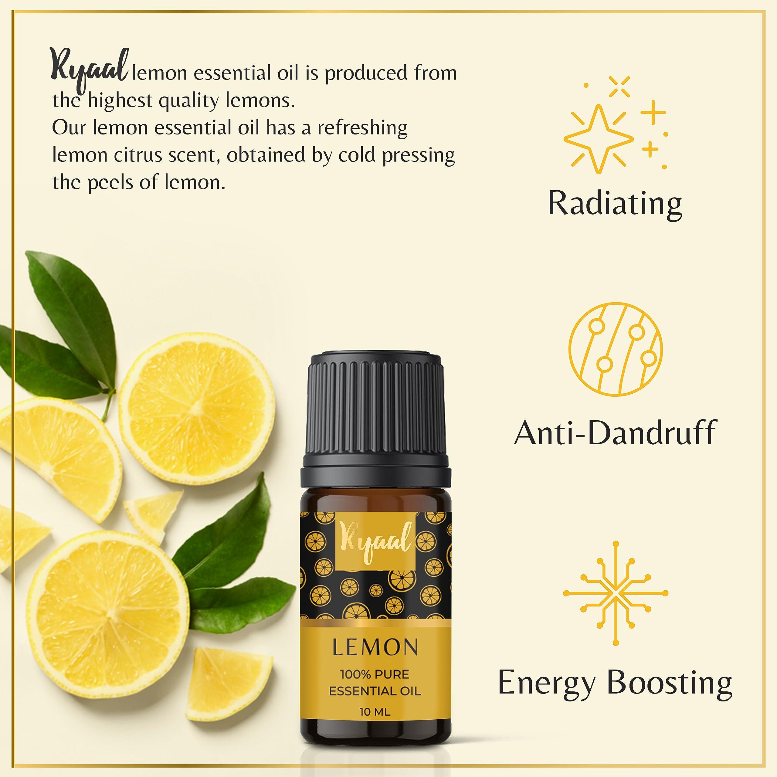 Ryaal Ryaal Essential Oils Rosemary, Tea Tree, Lemon, Rose, Lavender, Jasmine, Orange, Cinnamon & Sandalwood | Skin, Face, Hair, Diffuser & Aromatherapy | 9 in 1 Combo Pack 100% Pure & Natural 10 ml each