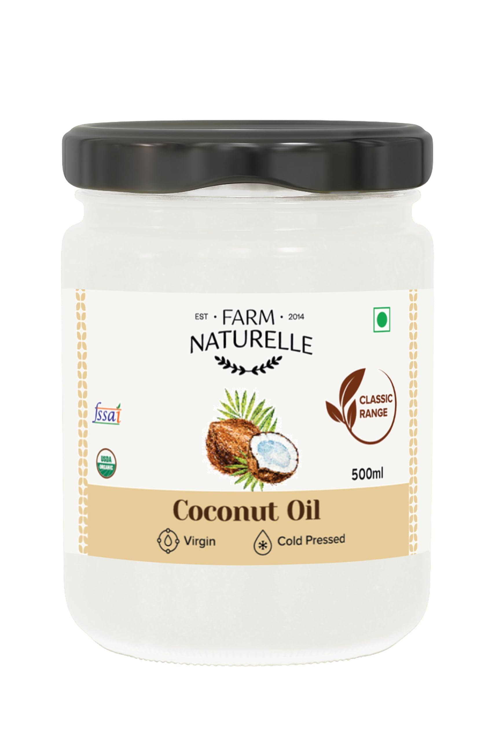 Farm Naturelle Farm Naturelle -100% Pure Organic Extra-Virgin Cold Pressed Coconut Oil 550ml | Aroma for Cooking & Healthy Skin and Hair | 100% Vegan (Glass Bottle -550ml)