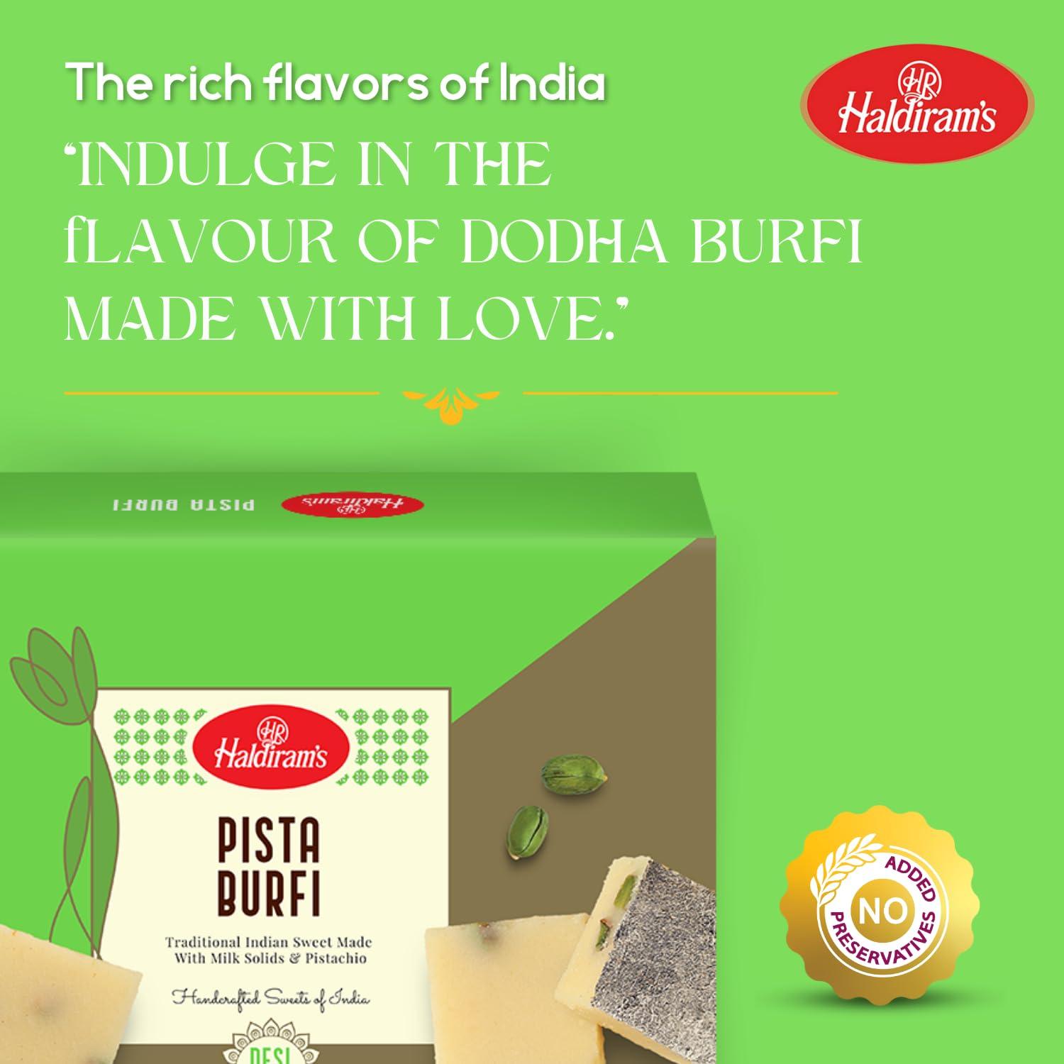 Haldiram's Haldiram\'s Special Pista Burfi 400 g X 2 | Fresh Indian Traditional Mithai | Burfi Sweets | Indian Sweets | Finest Pistachios | No Added Colours or Preservatives | Pista Barfi | Festive Sweet Gift Box