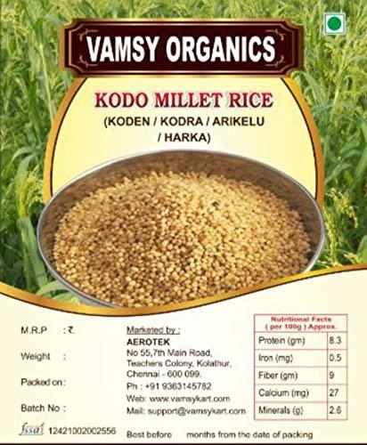 VAMSY ORGANICS VAMSY ORGANICS Kodo Millet | Kodri | Natural Grains(2kg)Koovaragu,Arika,Kodua - (Kodra / Varagu / Arikelu / Hark / Varigu) | Native Low GI Millet Rice | High Protein & 100% More Fibre than Rice