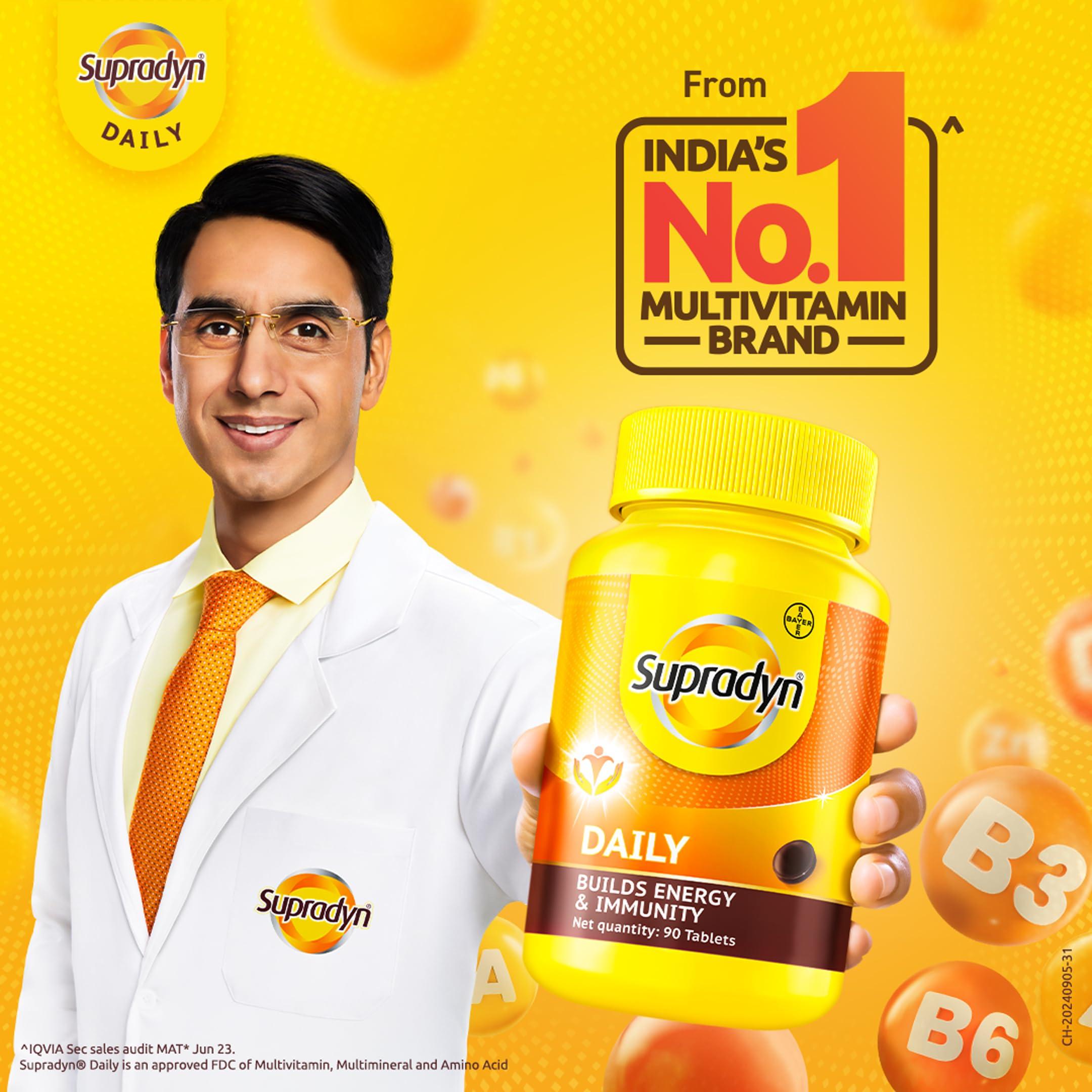 Supradyn Supradyn Daily India\'s No.1 Multivitamin (90 tablets) with Vitamin D, Vitamin B12, Vitamin C, Vitamin E, Vitamin A, Zinc, Magnesium for Daily Energy & Immunity for Men & Women