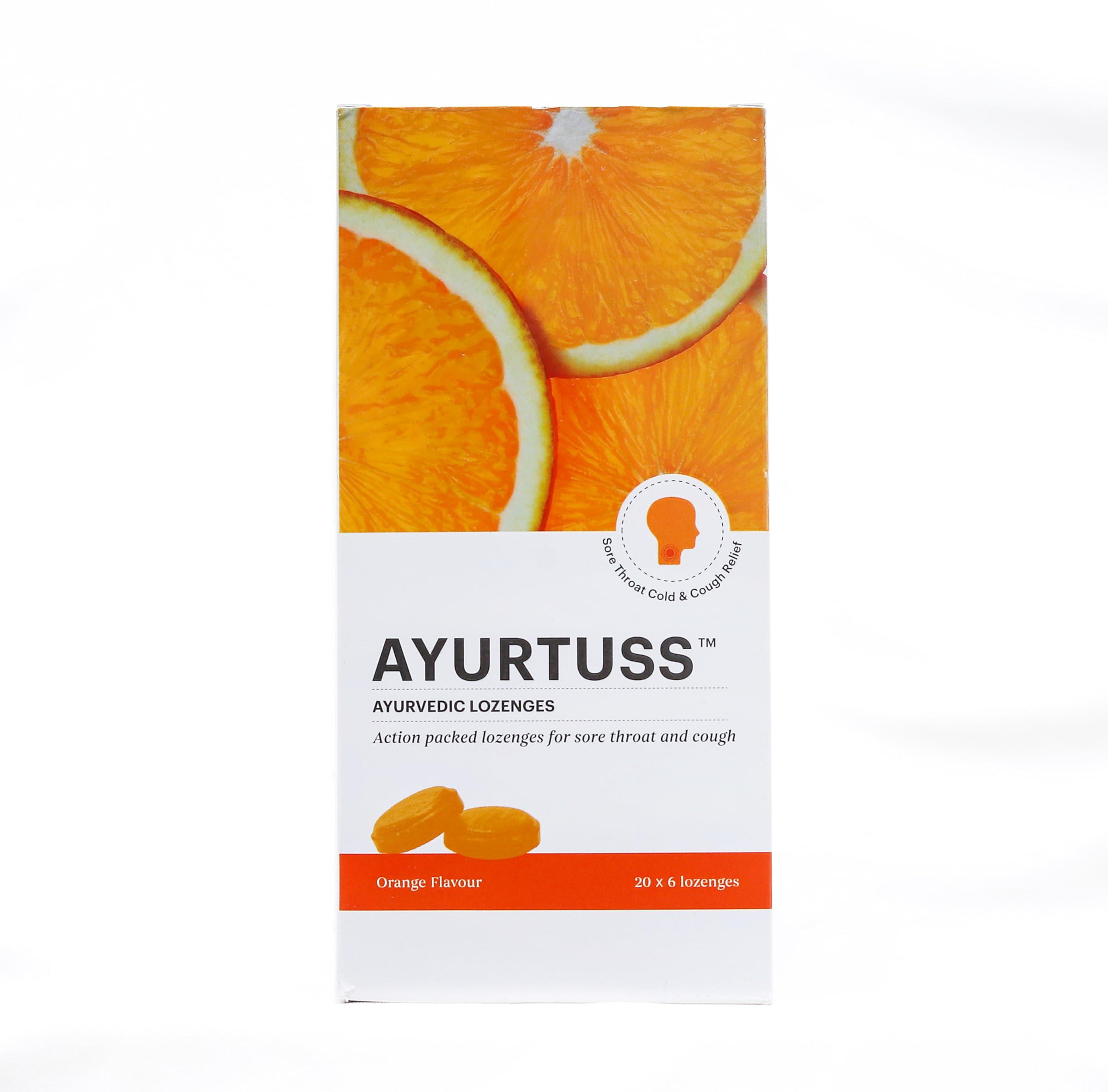 FOREST SECRETS Forest Secrets Ayurtuss Ayurvedic Lozenges | Sore Throat & Cough Relief| For Itchy Throat| Orange- 20 X 6\'S