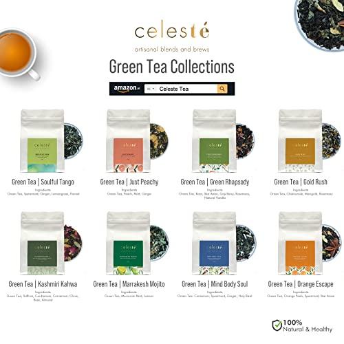 Celeste Celeste Green Tea SOULFUL TANGO Premium Whole Leaf, 100% Natural Ingredients Spearmint, Ginger, Lemongrass, Fennel and Green Tea, 50gm - 20 Cups