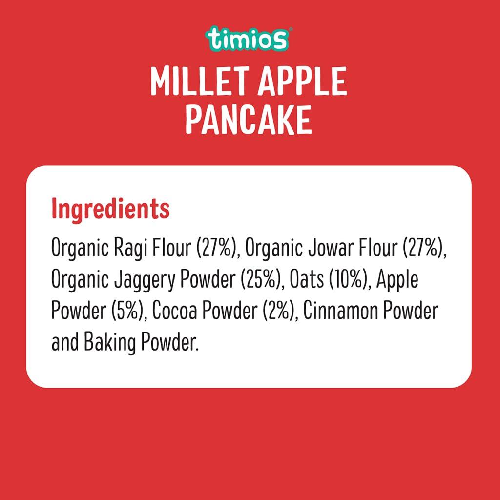 Timios Timios Organic No Maida Millet Pancake Mix-Apple with Cocoa| Made with Whole Grains, Jaggery and Sprouted Nutrition| Instant and Healthy Breakfast| 150 gm Each