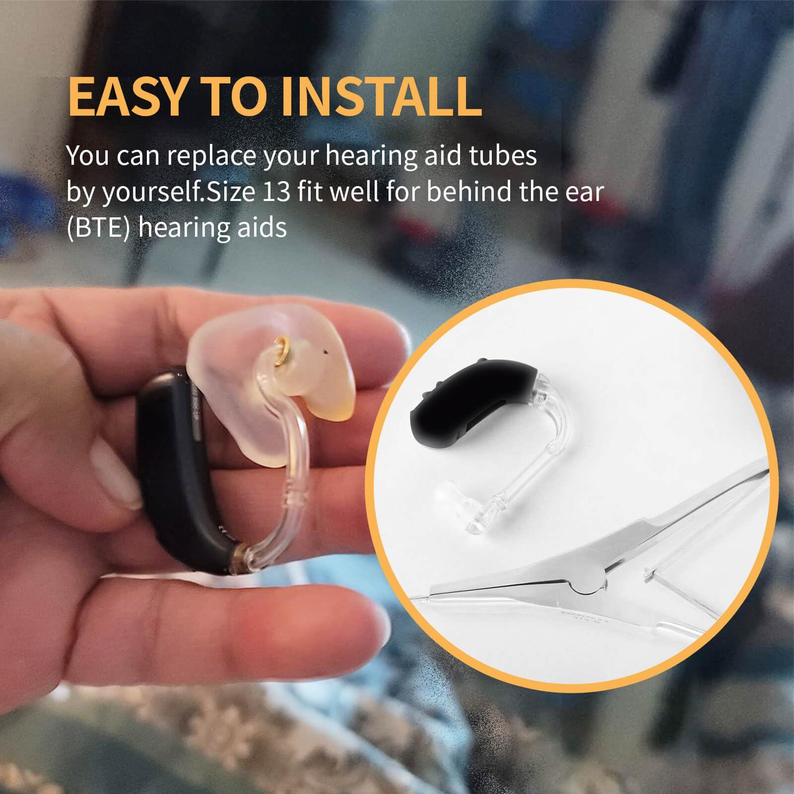 sierescon Sierescon Hearing Aid Tubes - Size #13 Preformed BTE Earmold Tubing 3.5 x 2 mm Hearing Aid Replacement Tube with Gold Lock Hearing Aid Cleaning Kit (6)