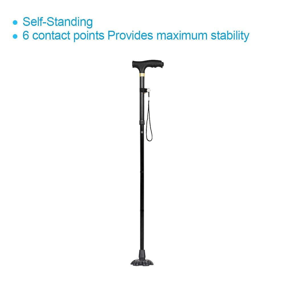 HNYG Secure Walking Cane Tip, Self-Standing 6 Support Feet, Non-Skid Walking Stick Rubber Foot, Wearable Crutch Tip