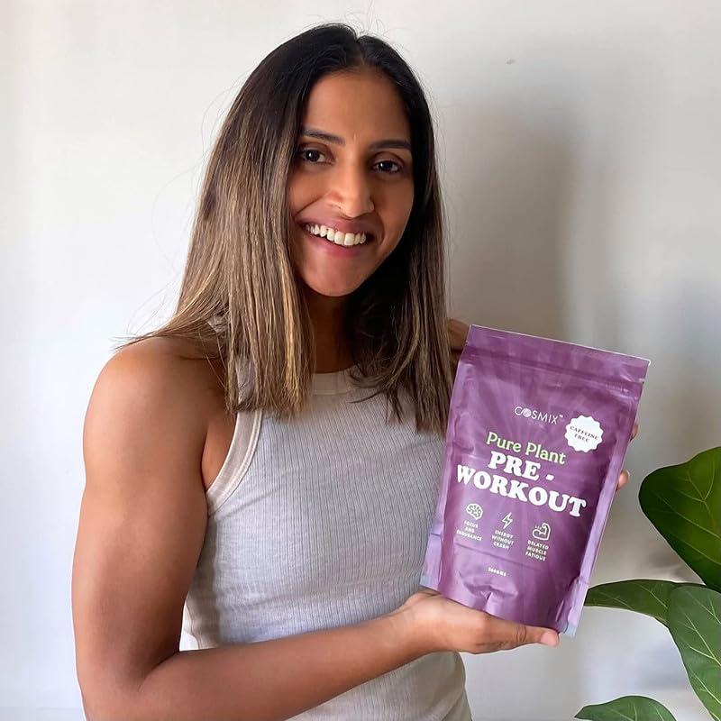 cosmix Cosmix Pure Plant Pre-Workout|For Caffeine-Free Energy&Endurance|For Muscle Recovery|60G (50 Servings)|Beetroot Nitrates&Coconut Mcts|No Preservatives/Added Sugar|Vegan|200G(Pack Of 1),Powder