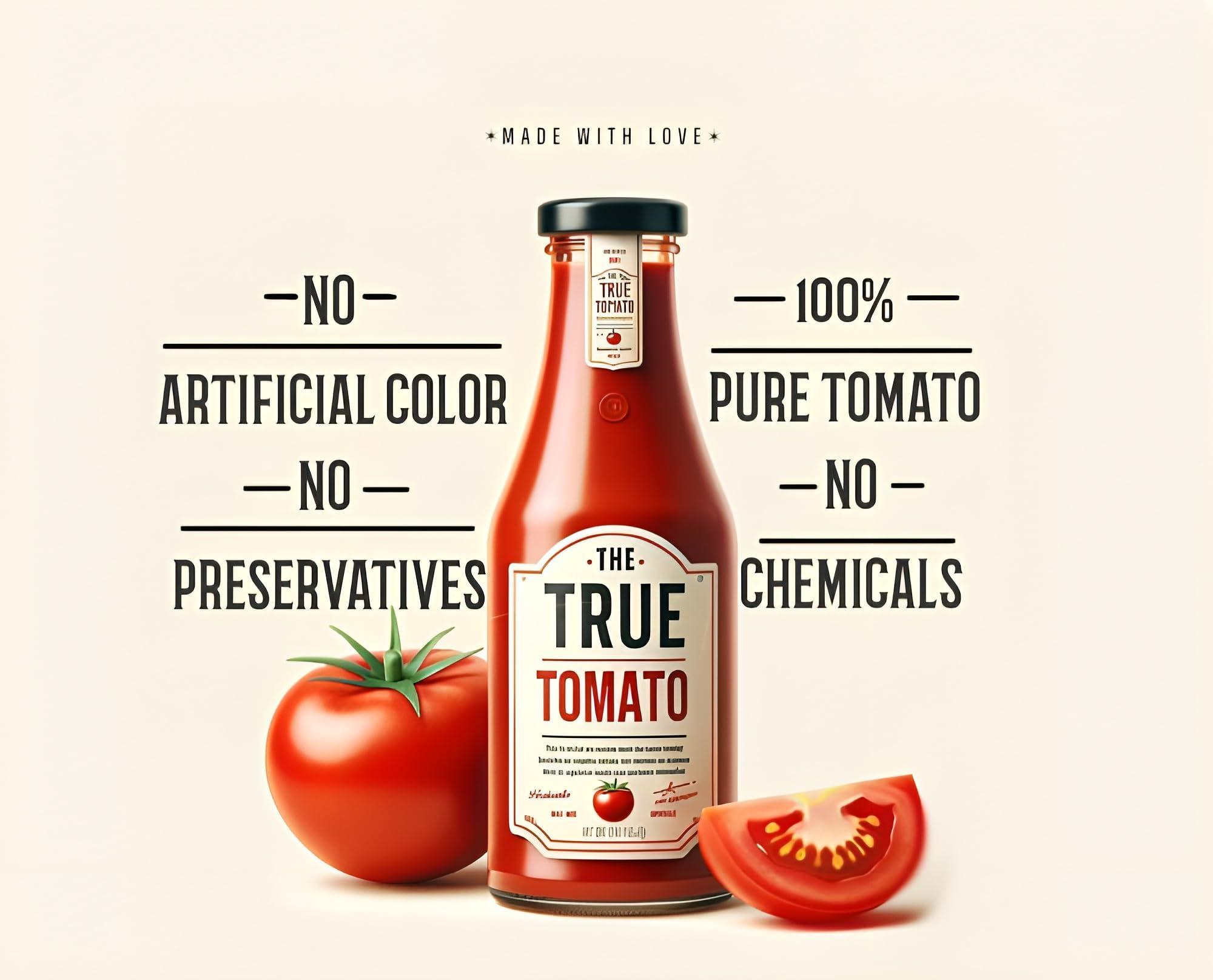 The True Tomato The True Tomato Ketchup 220 Gram | Homemade And Made To Order | 100% Natural | 80% Fresh Tomatoes |No Chemicals,No Added Colors,No Cornstarch, No Oils, No Preservatives,No Thickeners