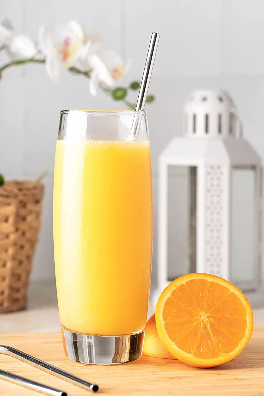 ADICTUM ADICTUM Stainless Steel Smoothie Straws, 0.4\' Extra Wide Reusable Metal Drinking Straws for Milkshake, Boba, Smoothie, Beverage, Set of 4 with 1 Cleaning Brush