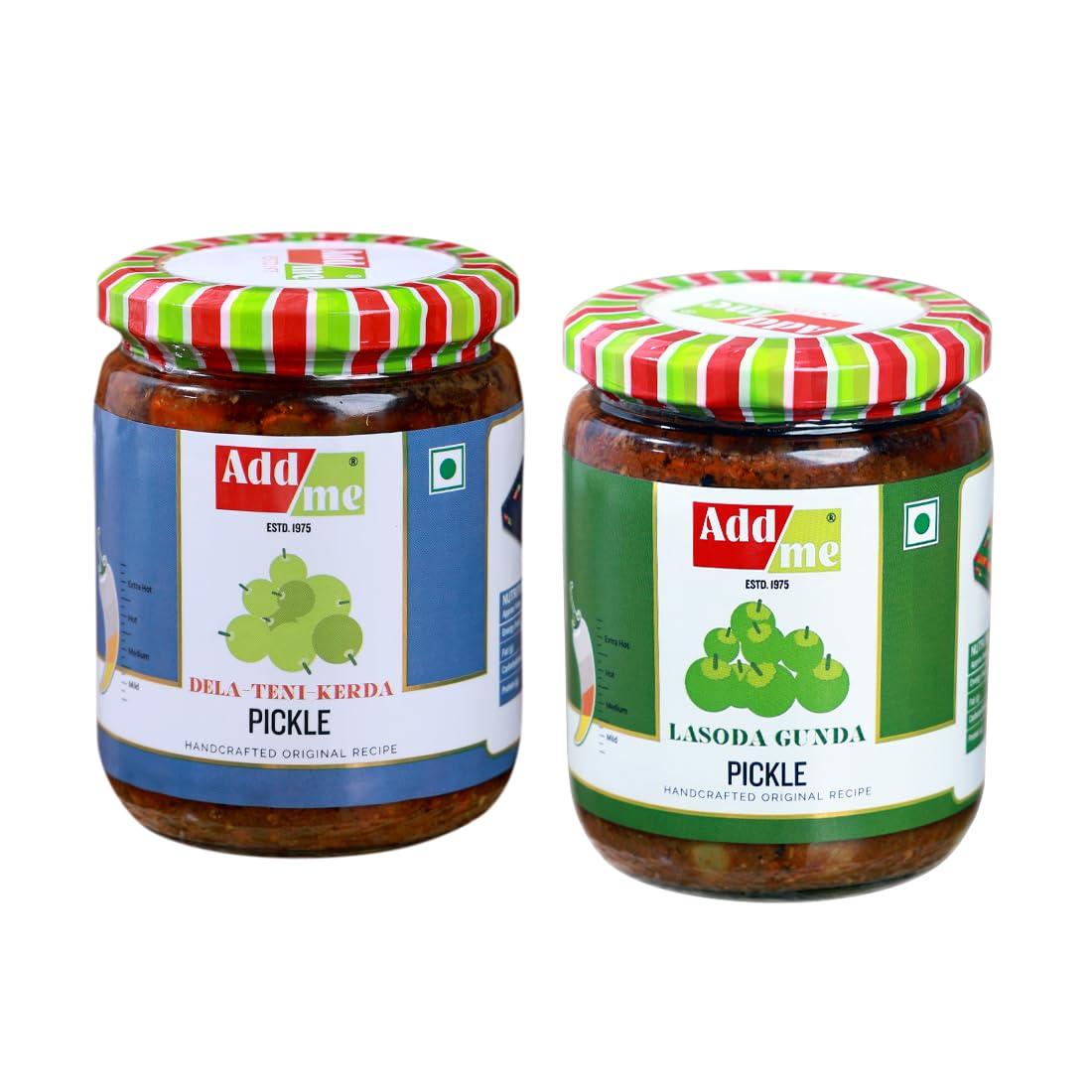 Add me Add Me Lasoda Gunda Rajasthani Pickle 500gm + Add me tenti dela ker achar 500 gm Rajasthani marwadi Achaar Combo Mixed Glass Pack