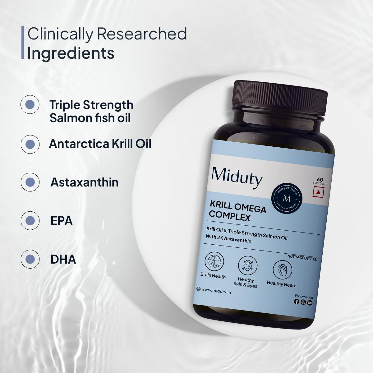 Palak Notes Miduty Palak Notes Antarctic Fish Krill Oil - Triple Strength Omega 3 Capsule With Astaxanthin- Antioxidant - EPA & DHA - For Joints - Heart - Liver Krill Omega 3 Supplement 60 Softgel