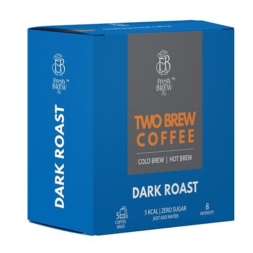 Fresh Brew Co. Two Brew Coffee | Cold Brew & Hot Brew | Dark Roast | Intensity 8 (No equipment required | Just add water) (10, Coffee Bags)