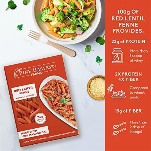 Pink Harvest Farms Pink Harvest Farms Red Lentil Pasta | No Rice - No Maida | Vegan | Gluten Free | High Protein | (Red Lentil Penne Pasta, 200 g (Pack of 2))