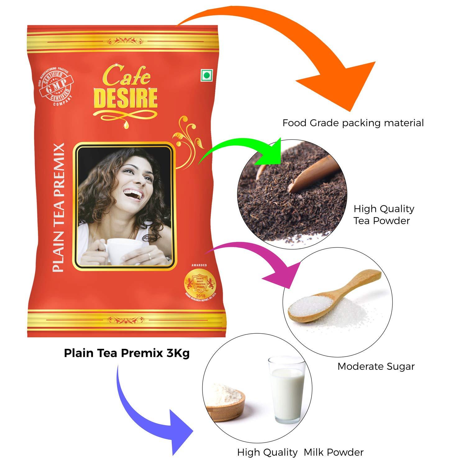 Cafe DESIRE I DRINK SUCCESS Cafe DESIRE I DRINK SUCCESS Instant Plain Tea Premix Red Range Combo 3Kg | 3 x 1Kg | Makes 250 Cups | Milk not required | Just add hot water | Manually and all Vending Machine Suitable