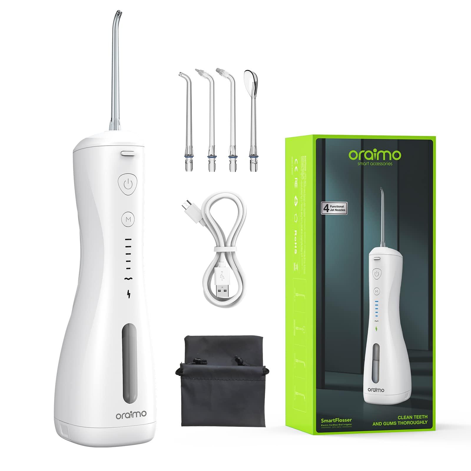 Oraimo Oraimo Power Water Dental Flosser for Teeth,Smart Cordless Oral Irrigator | 220 ml Tank Capacity| 6 Modes Quickly Clean the 99% Food Residues and Plaque| With 4 Functional Jet Nozzles | IPX7 Waterproof Water Flosser