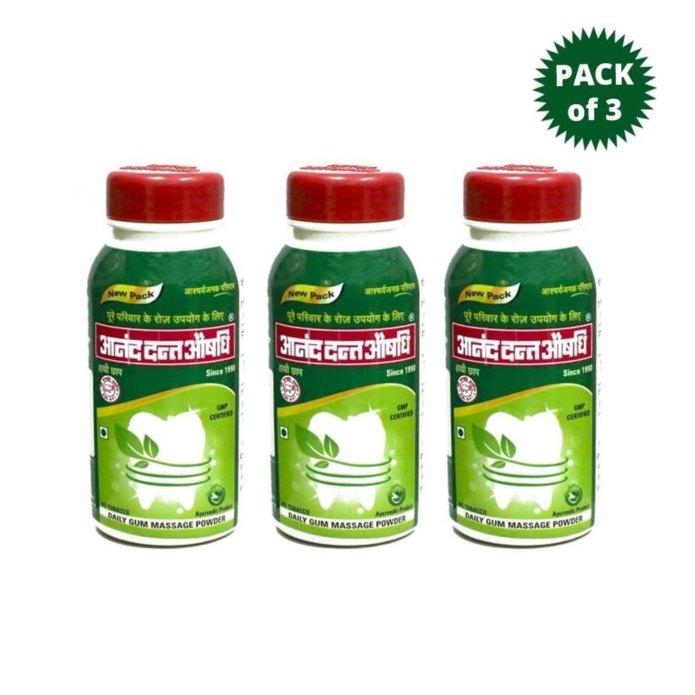 HATHI CHHAP Organic Anand Dant Aushadhi Pack of 3 (Ayurvedic Gum Massage Dant Manjan/Toothpowder)