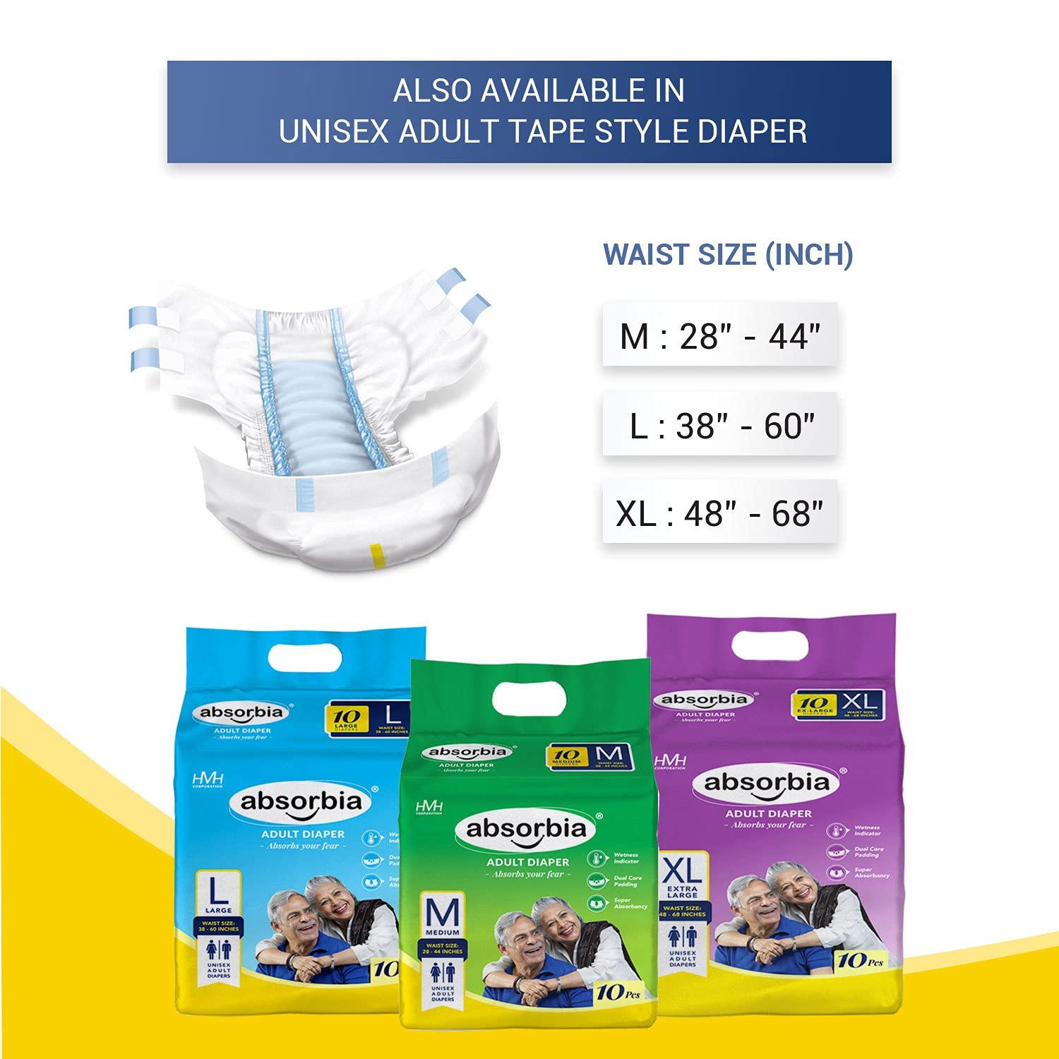 ABSORBIA absorbia Ultra Thin Adult Diaper Pant Large Size | Waist Size 80-114 CM (31-45 incs) Size-L 10 Pant Diapers