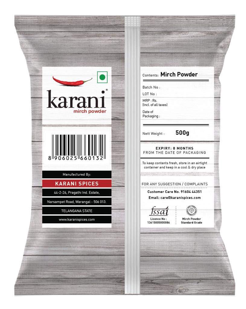 Karani Karani Mirch Powder Red Chilli Powder Karam Podi Freshly Ground Lal Mirch Powder No Preservative & Colors-500 Gms