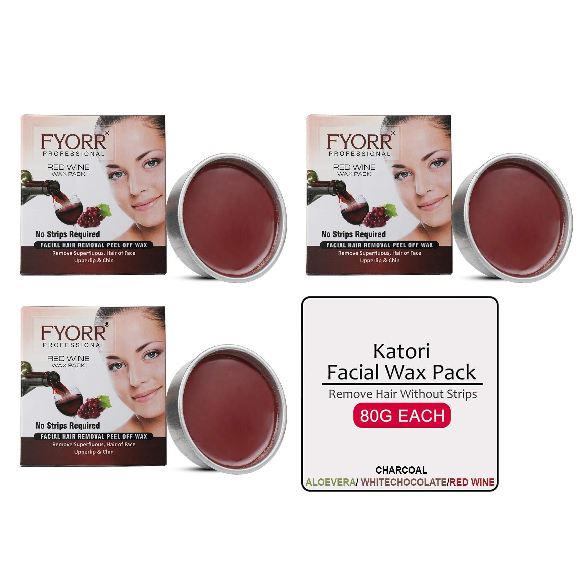 FYORR Fyorr Facial Katori Peel-Off Wax Combo of 3 Red Wine - 80gm each