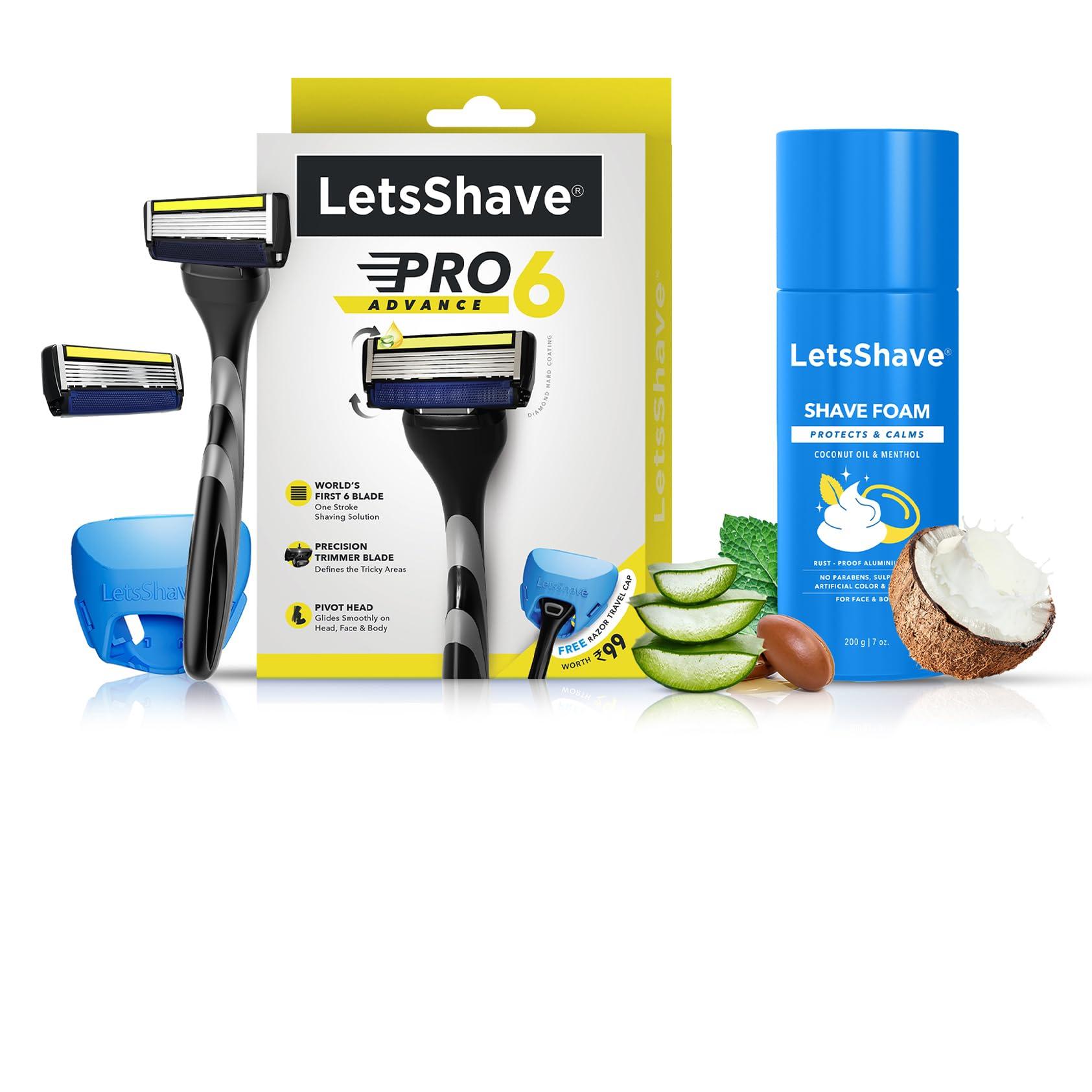 LetsShave LetsShave Pro 6 Advance Manual Shaving Razor for Men, 1 Razor + 1 Shave Foam, Razor for Men, Face & Shaving Razor